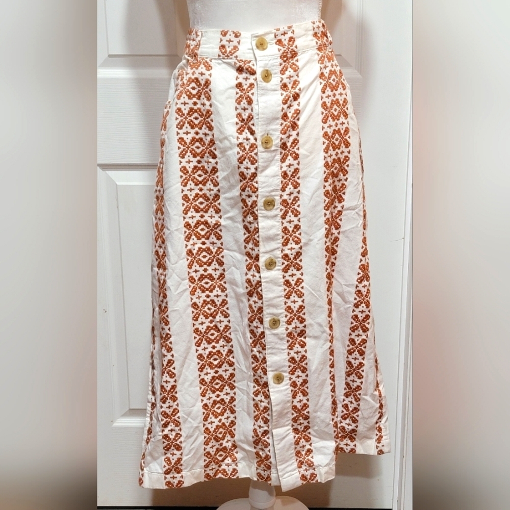 Lou & Grey Embroidered Cream Boho Front Button Midi Shirt Plus Size XXL